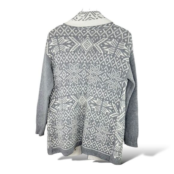 Talbots Cream Gray Patterned Cashmere Wool Open Front Thick Comfy Cardigan Sz M - Picture 2 of 10